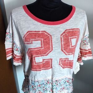 Altar'd State White and Coral Numbered Floral Top